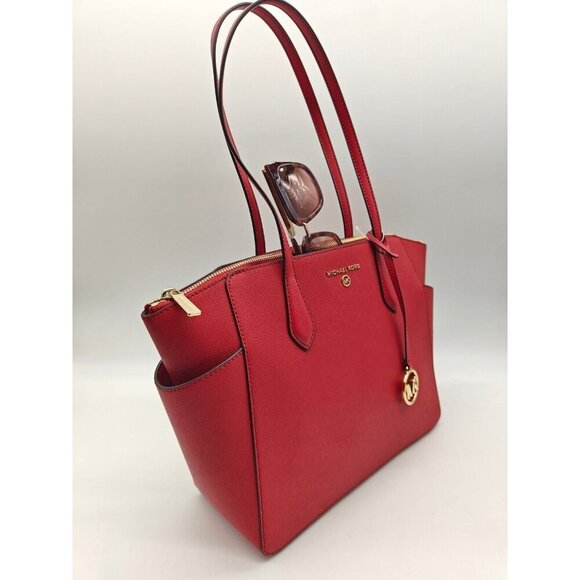 MICHAEL KORS Marilyn saffiano leather women's medium tote bag purse -CRIMSON/RED - Picture 8 of 11